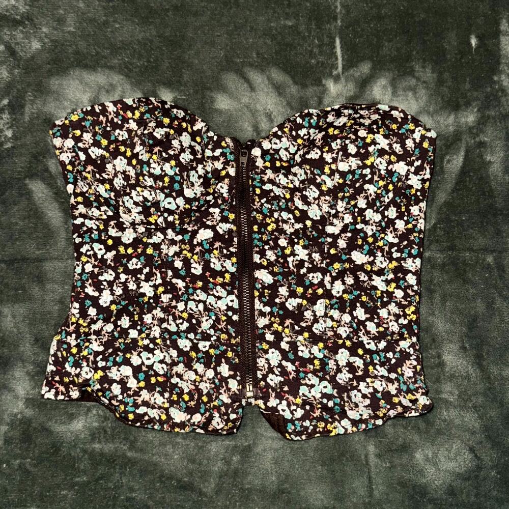 American Rag Cie Bustier Top Women’s Small Floral Corset Zip Front Smocked Back